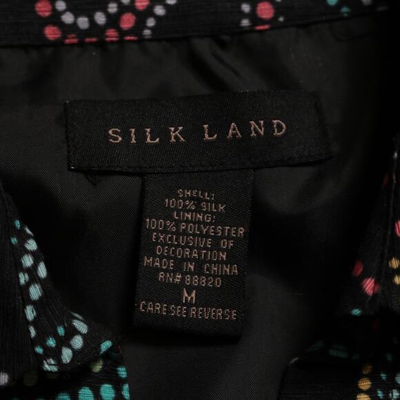 Silk Land Vintage Sequin Floral Blazer Jacket Black Multicolor Silk Size M Retro - Picture 7 of 10